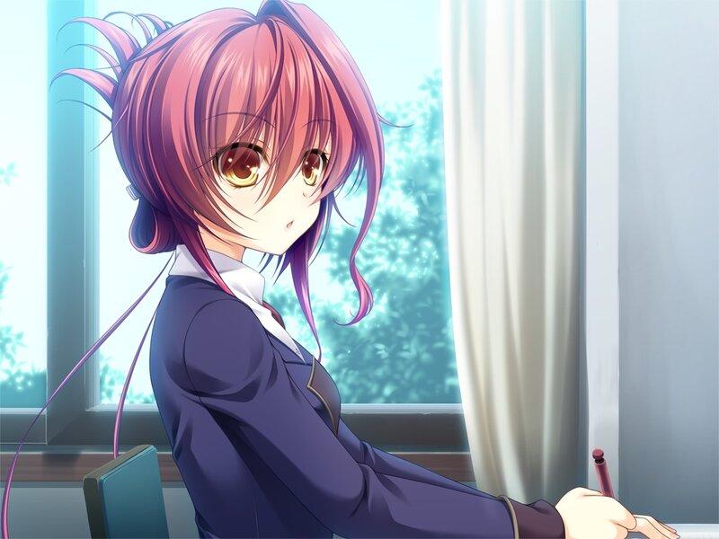 Pink-haired Girl at Desk — Purple