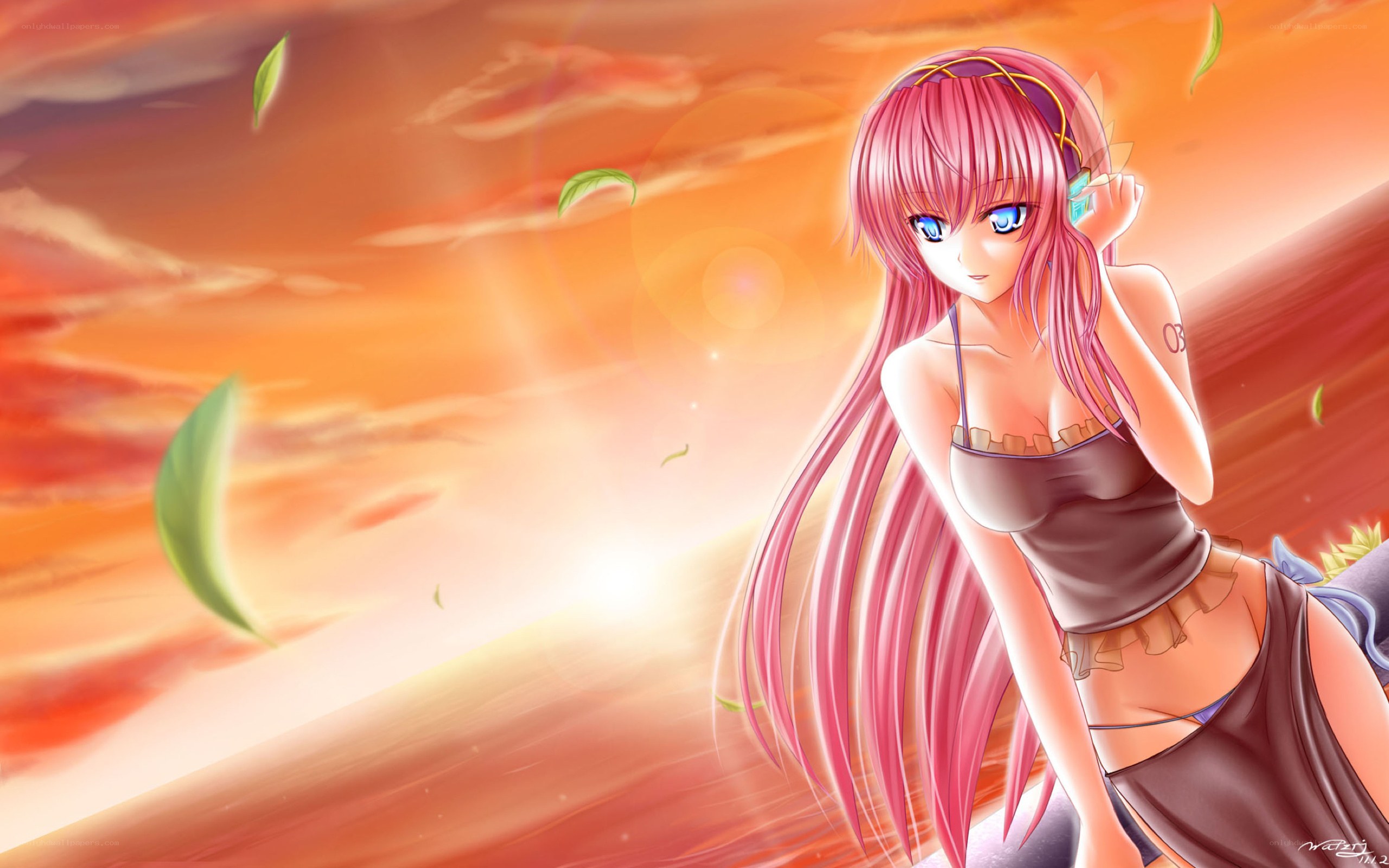 pink-haired girl at sunset