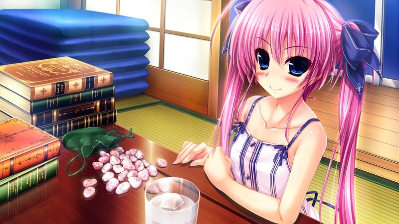 Pink-haired Girl at Table — Pink, Calm
