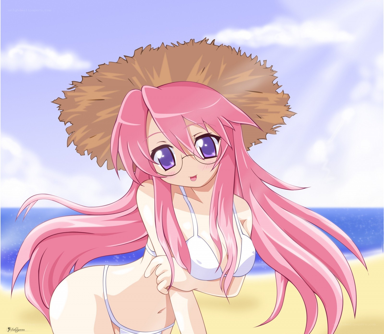 pink-haired girl at the beach