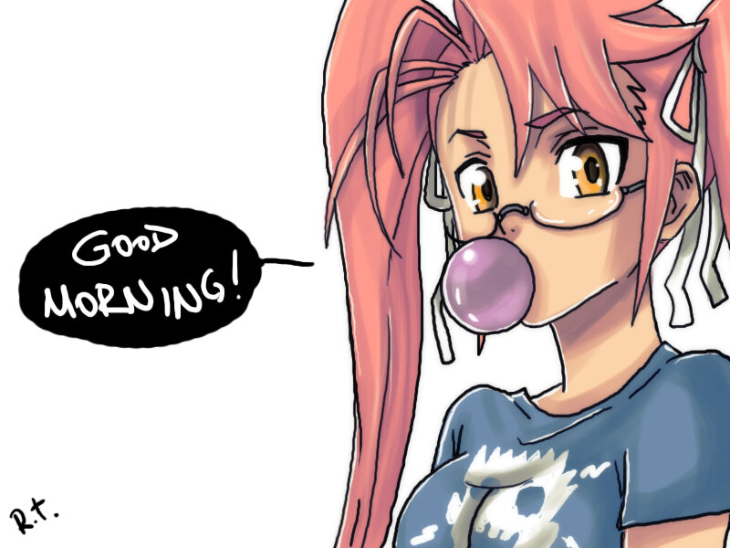 Pink-haired Girl Blowing Bubble