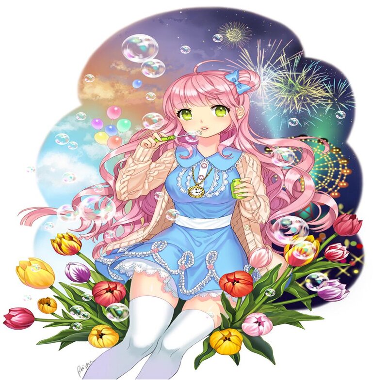 Pink-haired Girl Blowing Bubbles — Pink