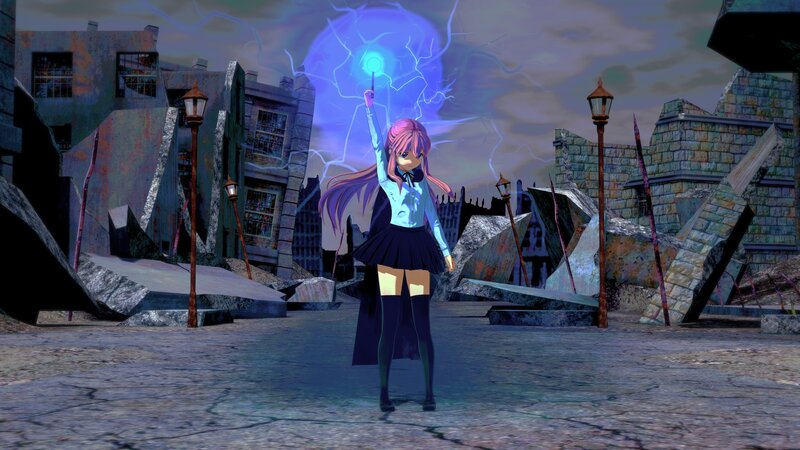 Pink-haired Girl Casting Spell — Blue, Dramatic