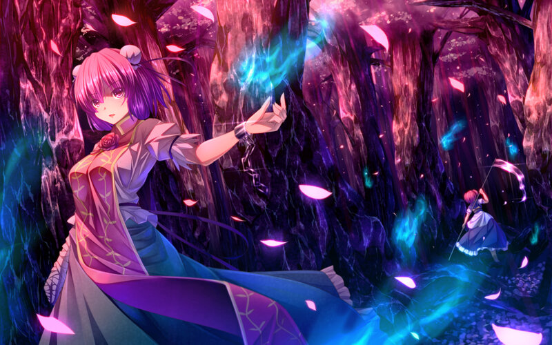 Pink-haired Girl Casting Spell — Purple, Dramatic, Night