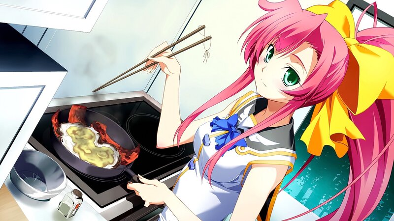 Pink-haired Girl Cooking — Pink, Calm, Anime