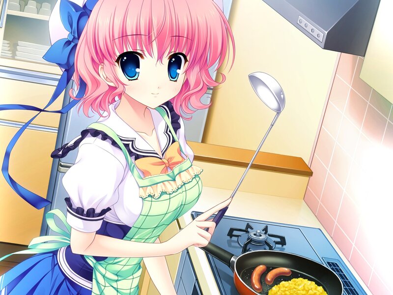 Pink-haired Girl Cooking — Pink, Calm, Morning, Anime