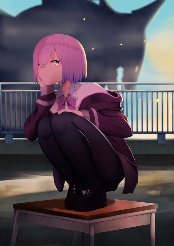 Pink-haired Girl Crouching — Purple