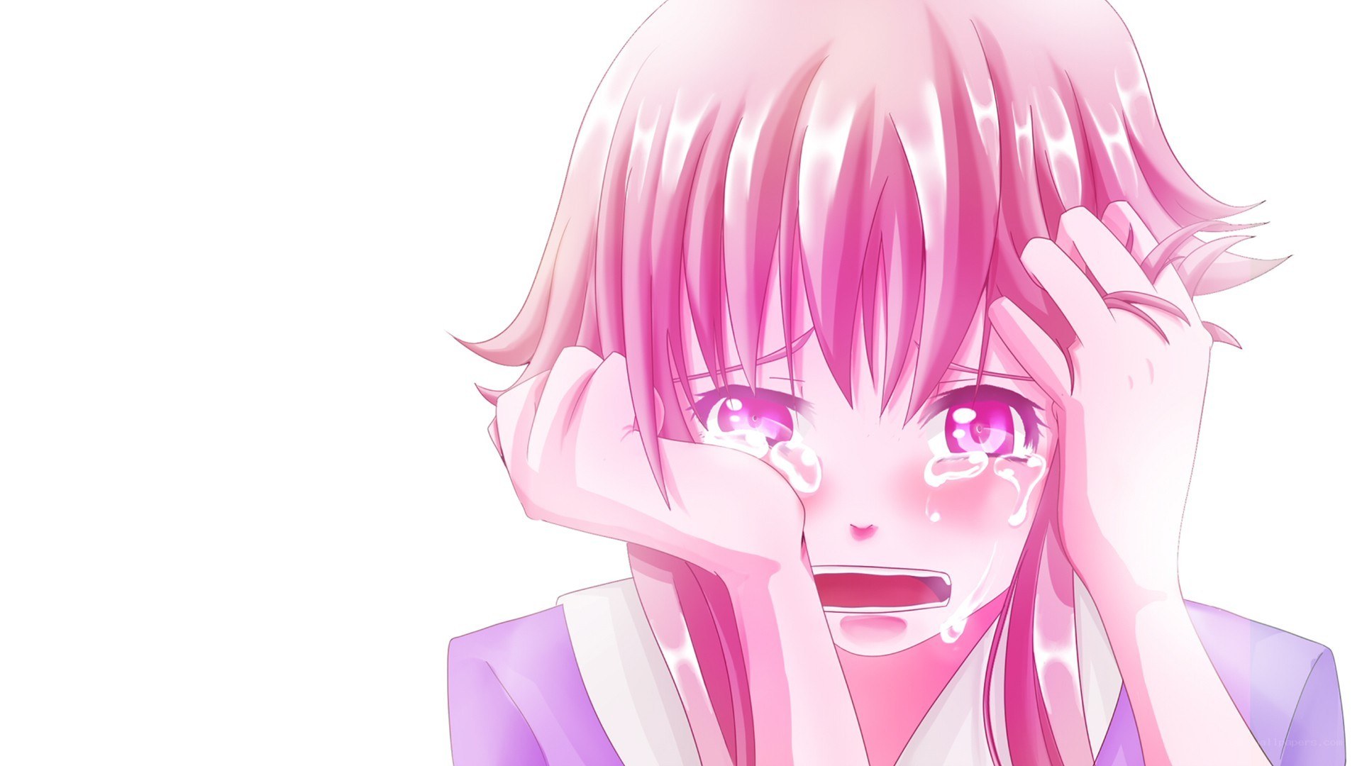 pink-haired girl crying