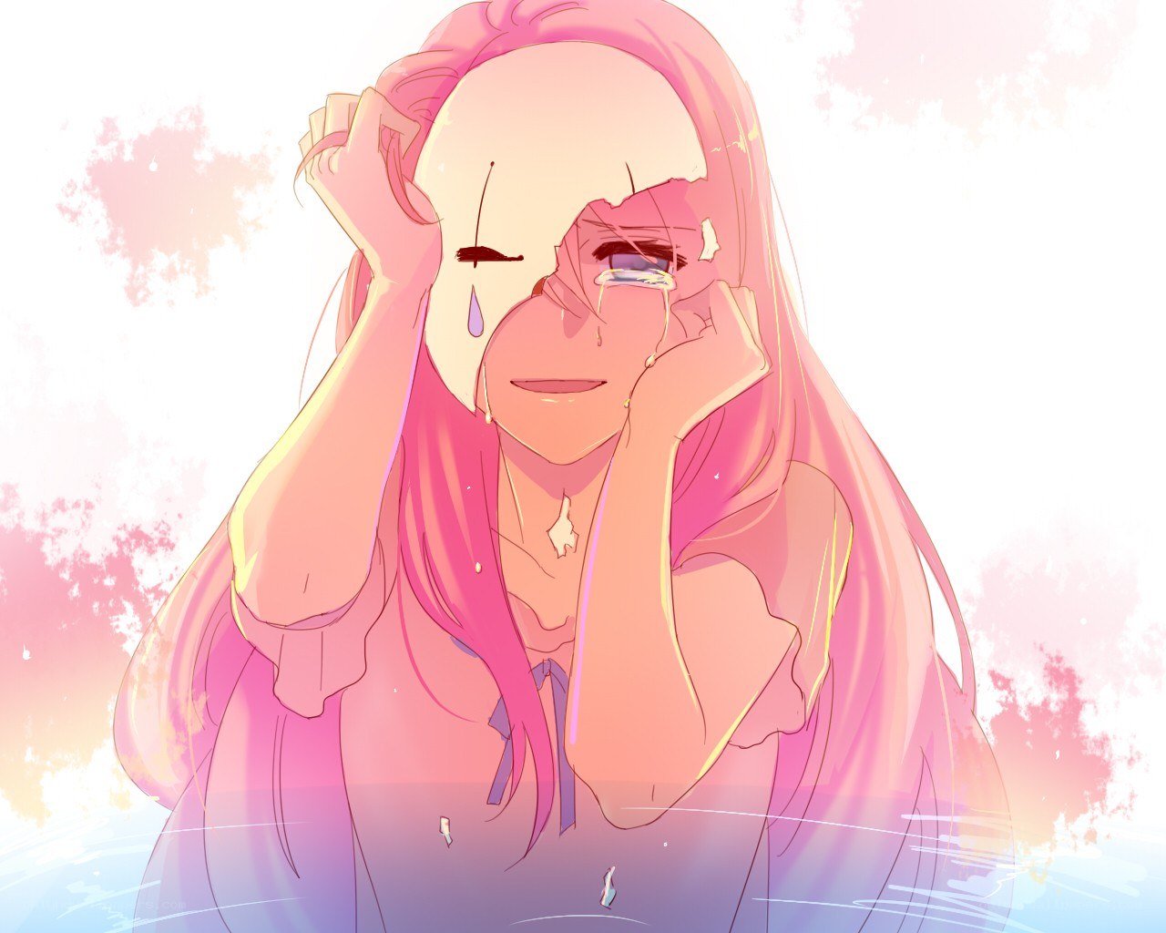 Pink-haired girl crying