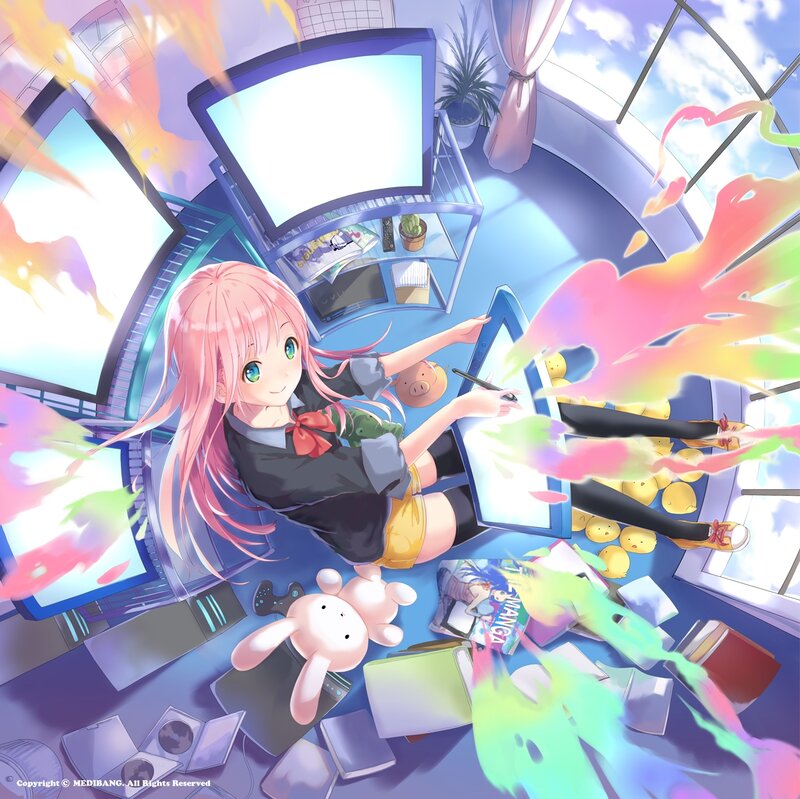 Pink-haired Girl Drawing — Blue