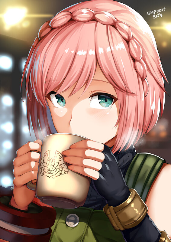 Pink-haired Girl Drinking — Pink, Calm