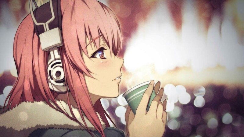 Pink-haired Girl Drinking — Pink