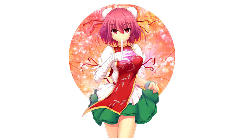 Pink-haired Girl Drinking — Red