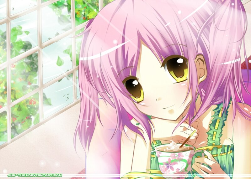 Pink-haired Girl Drinking Tea — Pink, Calm