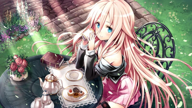 Pink-haired Girl Drinking Tea — Pink, Serene
