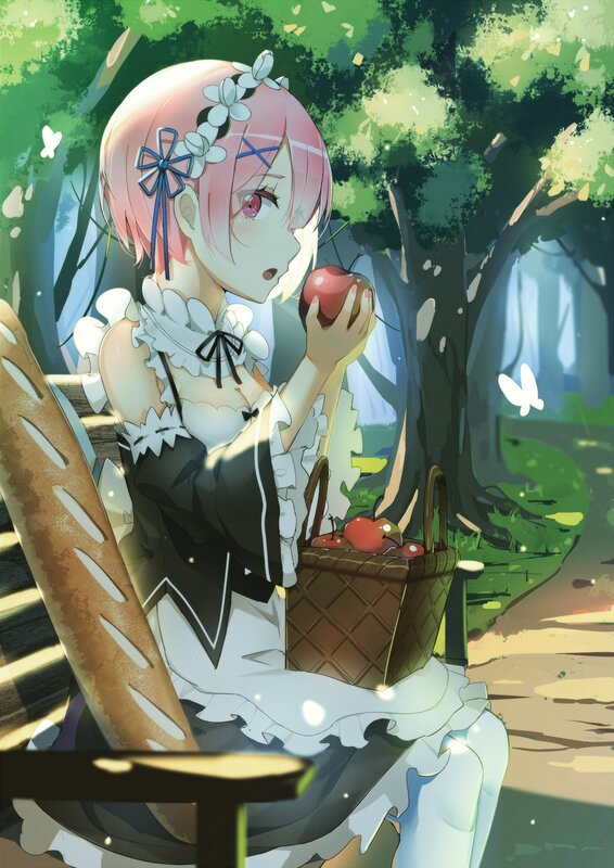 Pink-haired Girl Eating Apple