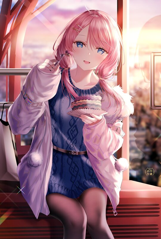 Pink-haired Girl Eating Cake — Pink, Calm