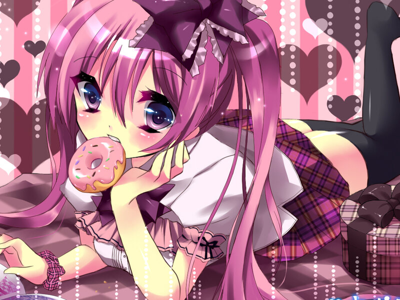 Pink-haired Girl Eating Donut — Pink