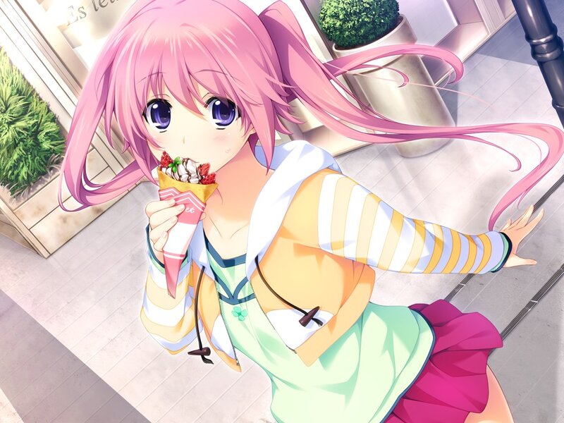 Pink-haired Girl Eating Ice Cream — Pink, Cheerful, Afternoon