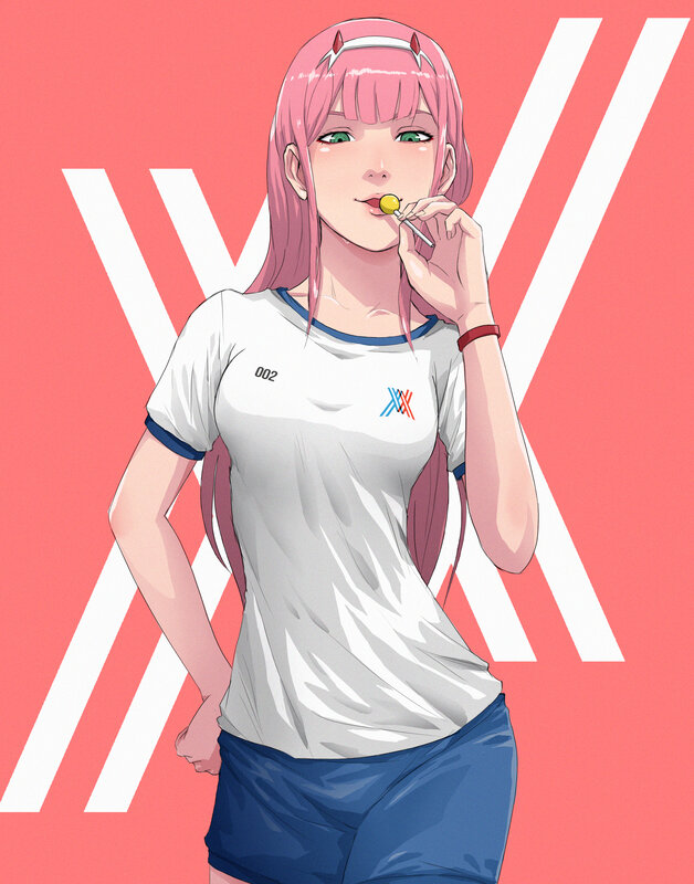 Pink-haired Girl Eating Lollipop