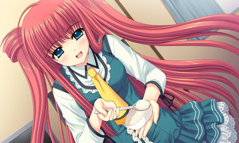 Pink-haired Girl Eating — Pink, Calm, Morning, Anime