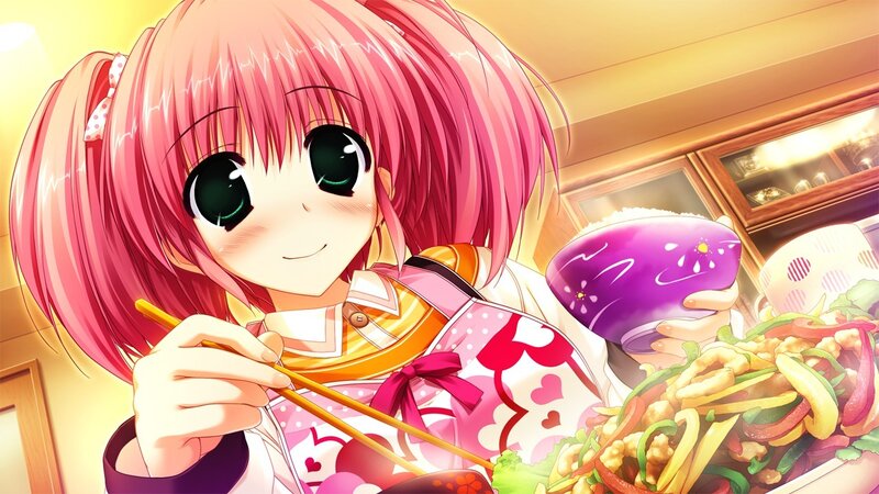 Pink-haired Girl Eating — Pink, Cheerful