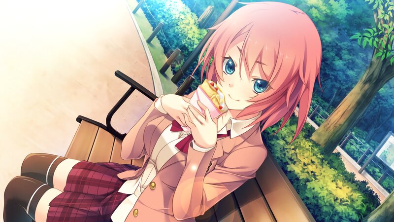 Pink-haired Girl Eating — Pink, Peaceful, Afternoon