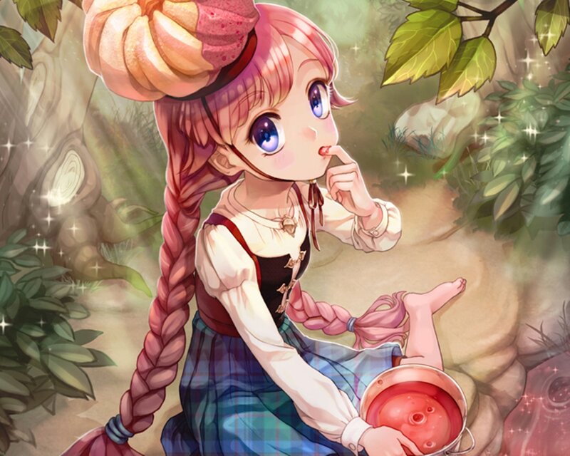 Pink-haired Girl Eating — Pink, Serene