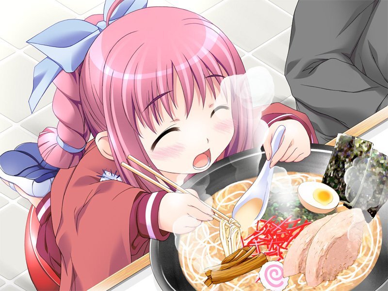 Pink-haired Girl Eating Ramen