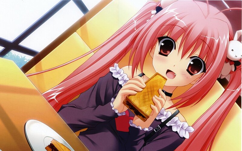 Pink-haired Girl Eating — Red