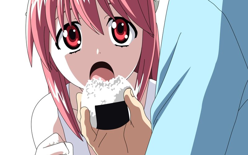 Pink-haired Girl Eating Rice Ball