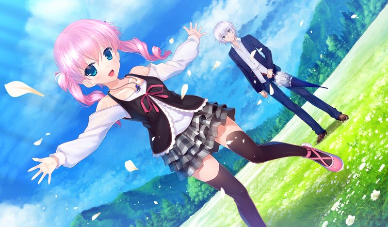 Pink-haired Girl Falling — Blue, Playful, Spring