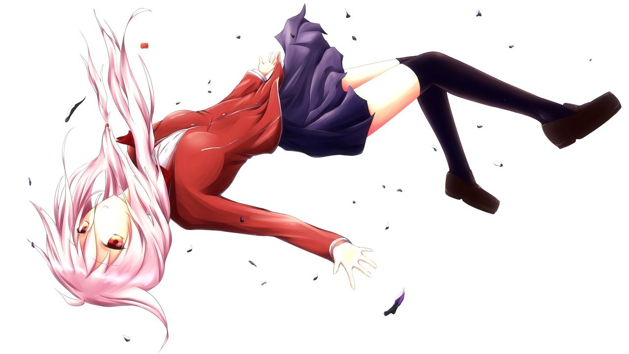 pink-haired girl falling