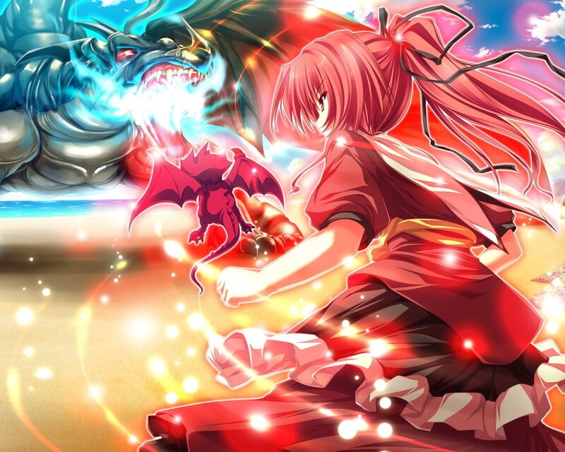 Pink-haired Girl Fighting Dragon