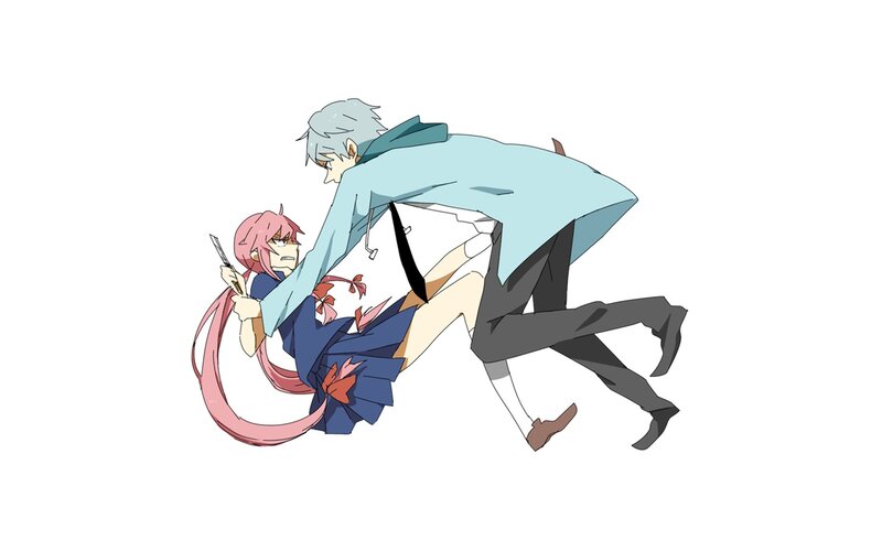 Pink-haired Girl Fighting Man