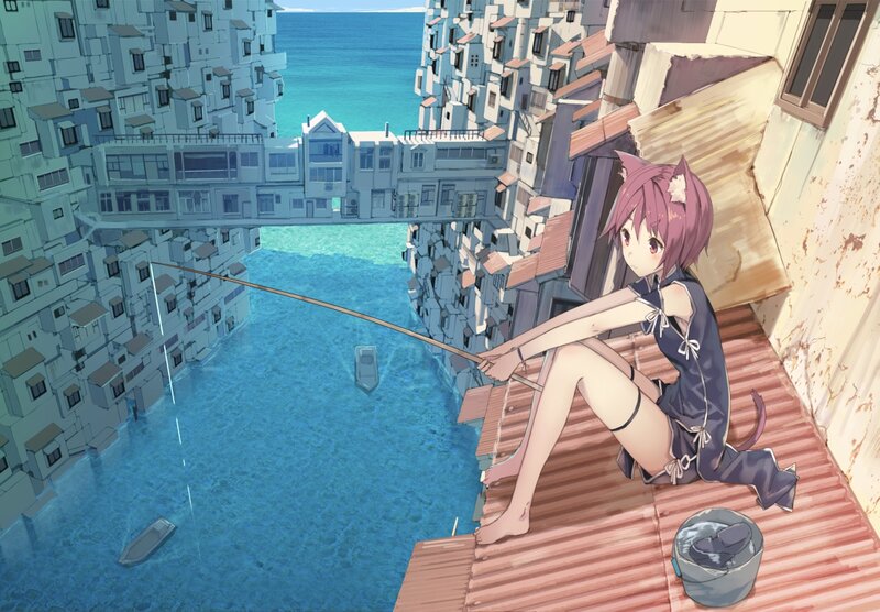 Pink-haired Girl Fishing