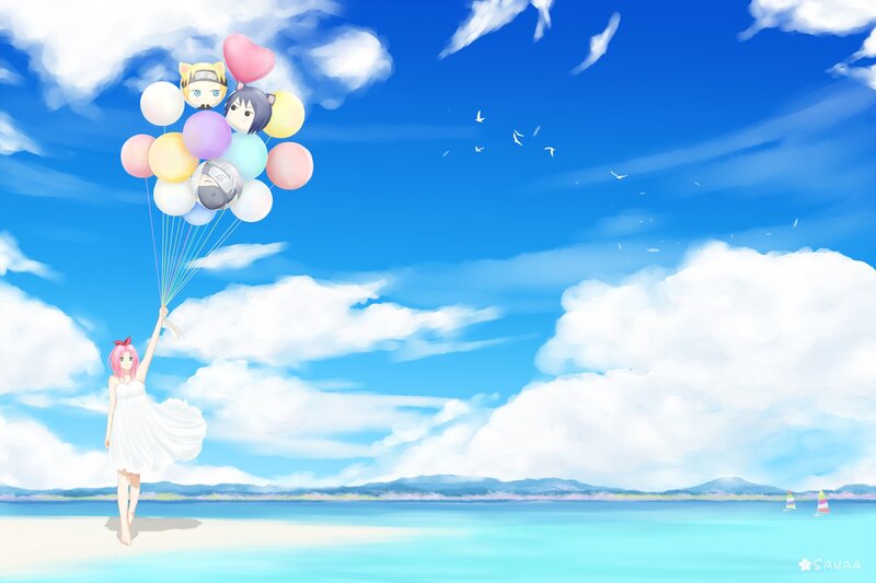 Pink-haired Girl Holding Balloons