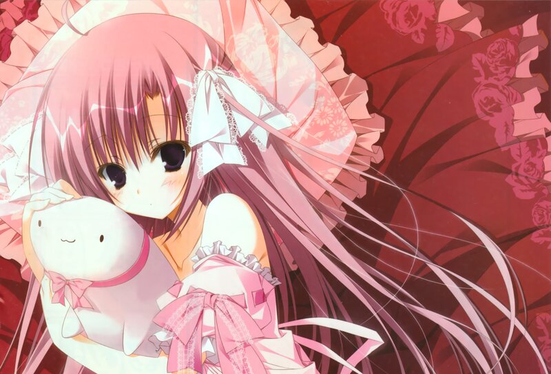 Pink-haired Girl Holding Bunny