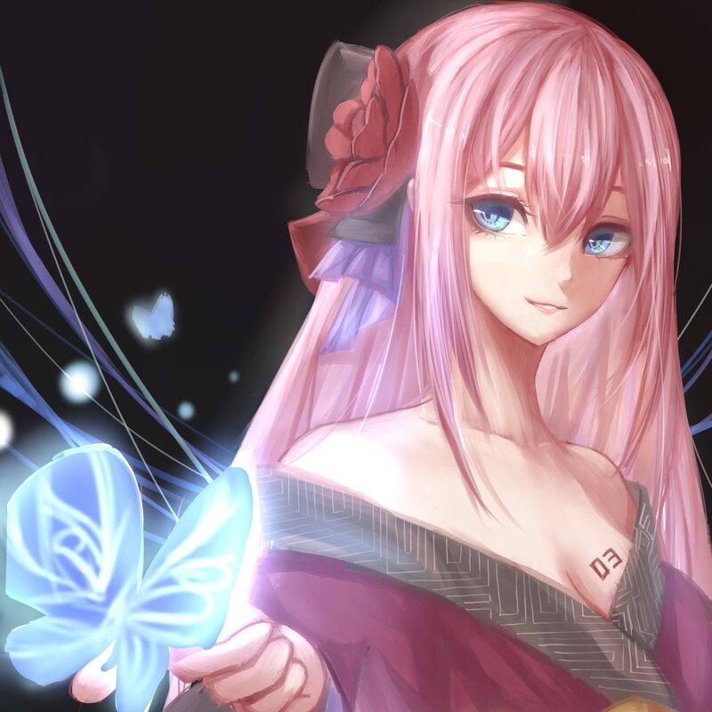 Pink-haired Girl Holding Butterfly