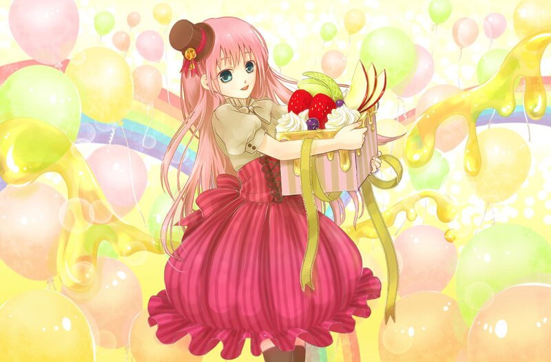 Pink-haired Girl Holding Cake