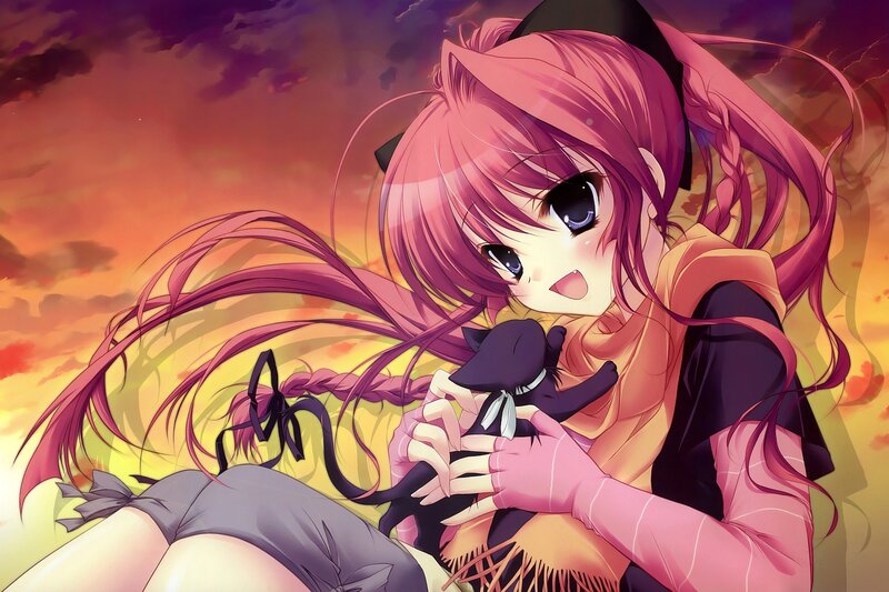 Pink-haired Girl Holding Cat — Pink, Dramatic