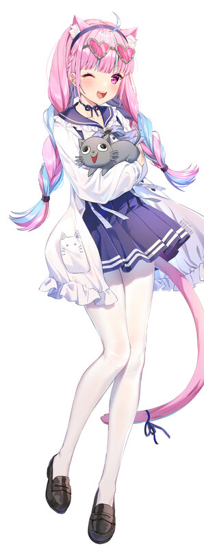 Pink-haired Girl Holding Cat — Pink, Playful, Anime