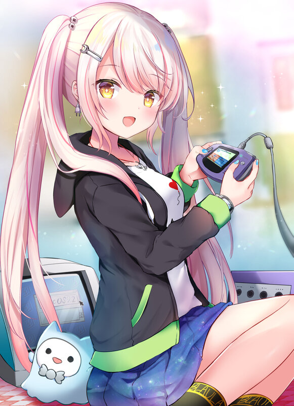 Pink-haired Girl Holding Console