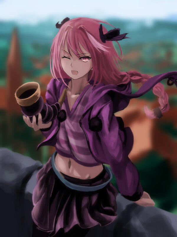 Pink-haired Girl Holding Cup — Purple