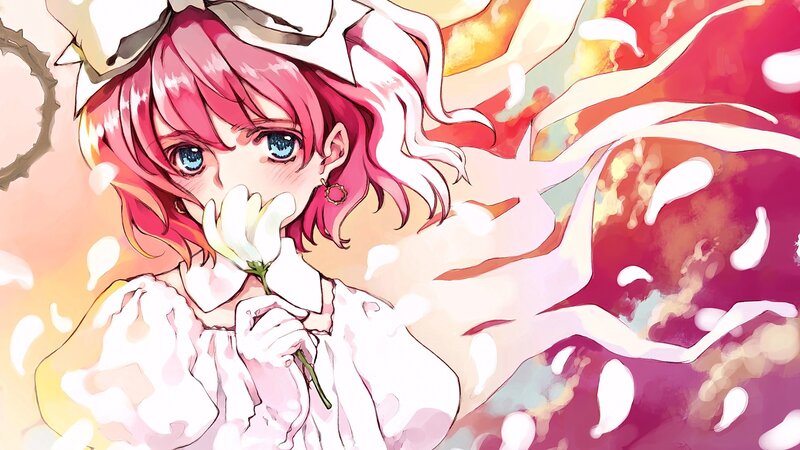 Pink-haired Girl Holding Flower
