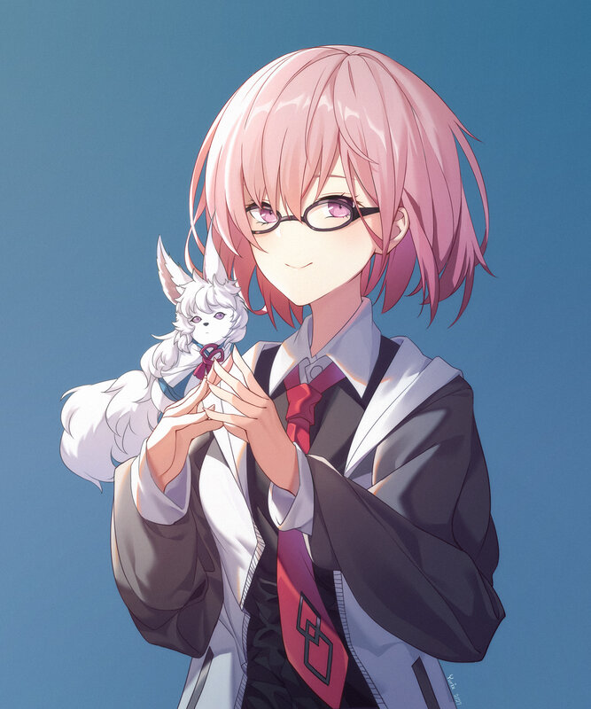Pink-haired Girl Holding Fox — Blue