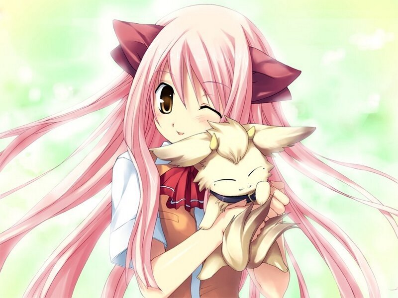 Pink-haired Girl Holding Fox