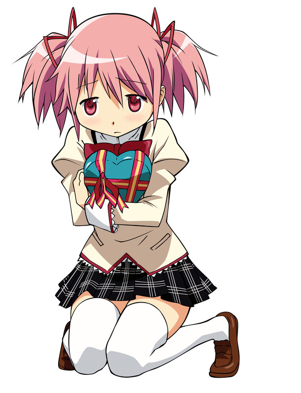 pink-haired girl holding gift