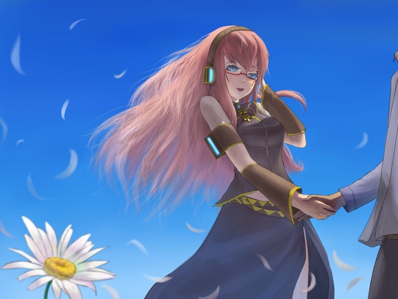 Pink-haired Girl Holding Hand — Blue