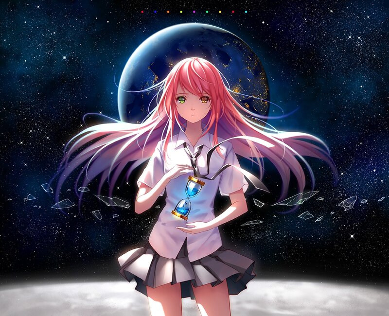 Pink-haired Girl Holding Hourglass